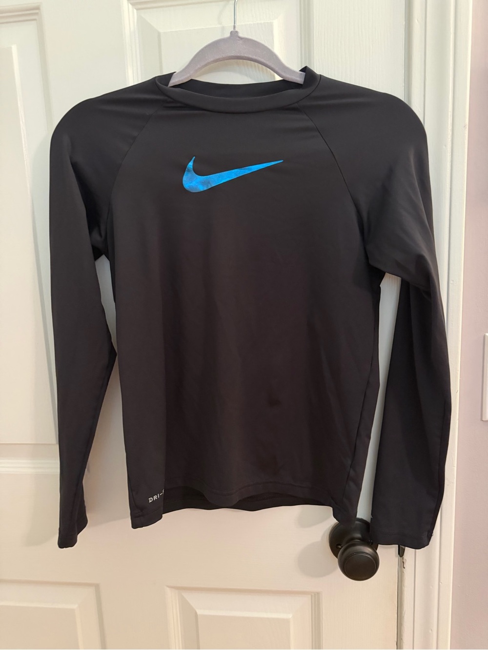 Nike Kids Black Long-Sleeve Swim Shirt with Blue Swoosh